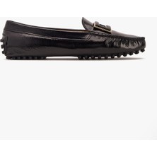 Kadın Siyah Rugan Tokalı Loafer