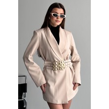 Moda Armanc Kadın 3 Kemerli Blazer Ceket Gold Tokalı Kruvaze Kesim