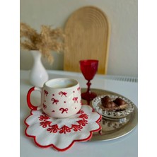 Inspire Ceramic El Yapımı Kırmızı Fiyonk Seramik Kupa Fincan