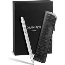 Caran D'ache Ecridor Damier Grey Silver Tükenmez Kalem ve Siyah Deri Kılıf 8902.566