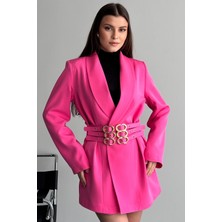 Moda Armanc Kadın 3 Kemerli Blazer Ceket Gold Tokalı Kruvaze Kesim