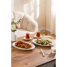 Porsima 4441 Gardenya Porselen Platin Fileli Kayık Tabak Seti - Oval Kahvaltılık Sunumluk Seti 30CM