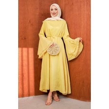 İmaj Butik Sarı Ispanyol Kol Bel Bağlamalı Tül Elbise