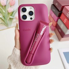 Darkom Iphone 16 Pro Max Makyaj Kapak Düz Renkli Silikon Lip Case Ruj Bölmeli Rujlu Kılıf