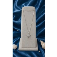Sylvera Shop Işıltılı Taşlı Deniz Yıldızı Çelik Kolye (Gümüş Renk)