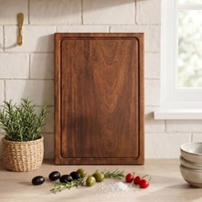 F&S WoodArt MAsif Tek Parça İroko Ağcı 30 x 20 cm Küçük Boy Kesme Sunum Et Oluklu Doğrama Tahtası