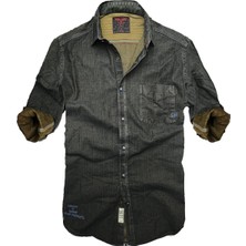 Gulf Bird Slim Fit Saf Pamuk Denim Kumaş Kot Gömlek--koyu Karışık--