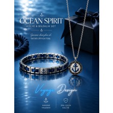 Voyage Accessory Paslanmaz Çelik Mavi Ocean Spirit Deniz Çapa Kolye Bileklik Seti