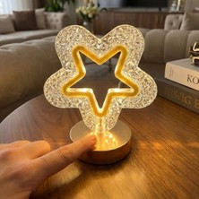 Ozcmax Içi Boş Yıldız Şeklinde Kristal LED Masa Lambası – Dokunmatik, 3 Renk Işık Modlu, Şarjlı Mini Dekoratif Gece Lambaası