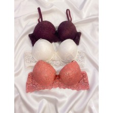 Gold Night Kadın Dantelli Desteklli Balenli Push Up Dolgulu Soft Sütyen Üçlü Paket