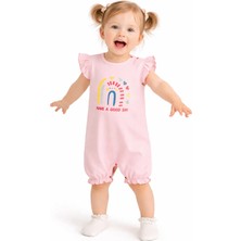Luggi Baby Bisiklet Yaka Baskılı Kız Bebek Jakarlı Kısa Tulum