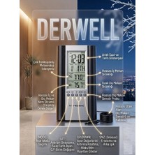 Derwell Yeni 2026 Sıcaklık/hava Durumu/alarm/dış Sensörlü Dijital Termometre Nem Ölçer Saat Alarm Iç Dış Termometre