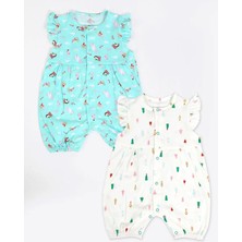 Luggi Baby Bisiklet Yaka Baskılı Kız Bebek Tulum 2'li