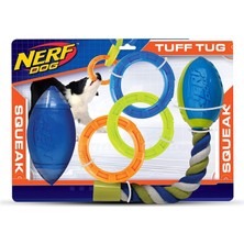 Peri Store Nerf Dog 3 Parça Köpek Oyuncak Hediye Seti, 7 Inç Tpr Klasik Squeak Futbol, 10,5 Inç Tpr 3 Halka Çekme ve 14,5 Inç Tpr 2 Parça Nitro Blitz Ip Kuyruklu Squeak Futbol, Nerf Sert Malzeme, Çok Renkli