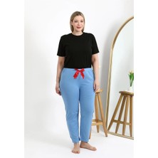 Kadın Pamuklu Büyük Beden Alt Pijama Mavi Mery