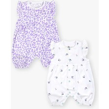 Luggi Baby Bisiklet Yaka Baskılı Kız Bebek Tulum 2'li