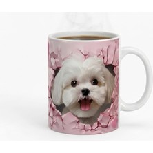 Fm 3D Görünümlü Sevimli Beyaz Köpek Tasarım Kupa - Köpek Severlere Özel Hediyelik Bardak - Maltese Terrier Tasarımlı Kupa Bardak - Hayvanseverlere Doğum Günü Hediyesi