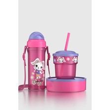 Renga Kai Beautiful Day Tavşan Desenli Pp 3'lü Çocuk Seti Suluk, Pipetli Bardak ve Saklama Kabı 712008 Pembe