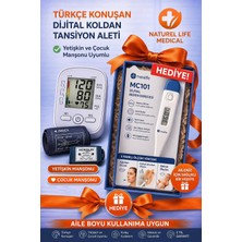 Mesilife Türkçe Konuşan Dijital Koldan Tansiyon Aleti (Çocuk Uyumlu) + MC101 Dijital Ateş Ölçer Hediye! 🎁