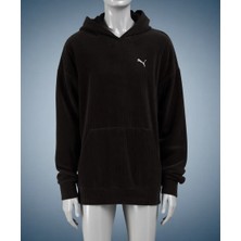 Puma Kadın Yetişkin Sweatshirt Ess Elevated Velour Kapüşonlu Düz Desenli Siyah Renk