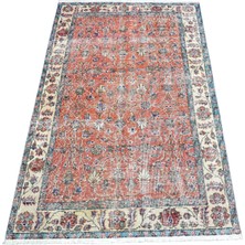 Zehra Abla Halı Vintage El Dokuma Turuncu Nadir Ince Çiçekli Yün Halı 7355