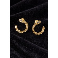 Sylvera Shop Snake Line Taşlı Halka Küpe (Gold Renk)