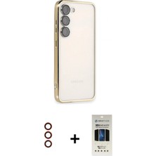 Marsilyan™- Galaxy S23 Plus Kılıf Vadi Minimal - Siyah 5d Hayalet Cam Ekran Koruyucu + Metal Kamera Lens - Kı