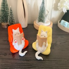 Kitap Okuyan Kedi Figürü-Sevimli Dekor-Kitaplık Süsü