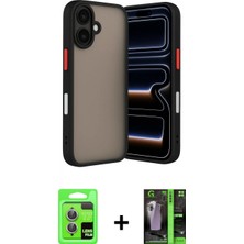 Marsilyan™- iPhone 17 Kılıf Ahenk Çizgi Serisi - Siyah 360 Mat Full Body Arka Koruyucu + Raze Metal Kamera Lens - Akmr
