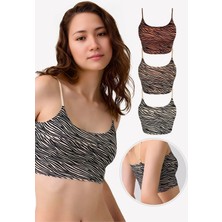 Homay 3'lü Zebra Desenli Lazer Kesim Likralı Crop Seti