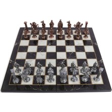 Gift Home 5 No. Katlanır Mermer Desenli MDF Ahşap Satranç Tahtası 43 x 43 cm Antik Bakır Taşlar