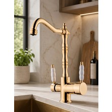 FUALORA 3 Yollu Arıtmalı Rustik Gold Mutfak Evye Bataryası