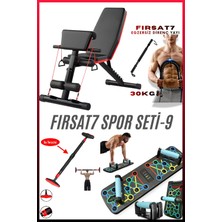Spor Seti 9 | Profesyonel Bench Press  Katlanabilir | Katlanabilir Şınav Tahtası | Su Terizali Barfiks Demiri | 30 kg Bükbük