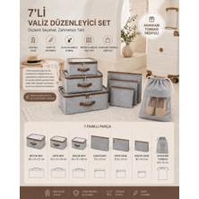 Pixue 7 Parçalı Deri Detaylı Premium Valiz Organizer Seti Fileli Fermuarlı Pvc Pencereli Ayakkabı Torbalı 6 Farklı Boy