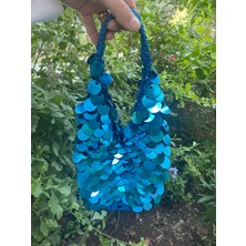El Yapımı Payetli Kadın Çantası – Parlak Mavi Mini Çanta