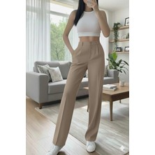 Emporya Trend Kadın Vizon Kumaş Pantolon | Yeni Sezon | Geniş Paça Düğme Kapamalı Palazzo Kesim