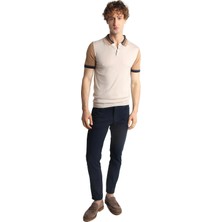 İGS Bej Slim Fit Dar Kalıp Polo Yaka Düz Kısa Kollu Triko Tişört