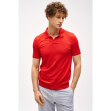 İGS Erkek Kırmızı Slim Fit Dar Kalıp Polo Yaka Düz Kısa Kollu Triko Tişört