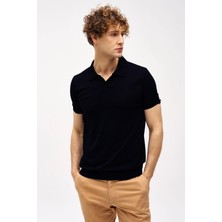 İGS Erkek Siyah Slim Fit Dar Kalıp Polo Yaka Düz Kısa Kollu Triko Tişört