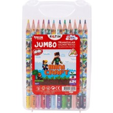 Artlantis 12 Li Jumbo Kuru Boya Kalemi Plastik Kutu 1 Paket Fatih Mini Craft Figürlü 12 Renk Kalın Kuruboya Tam Boy Renkli Kalem
