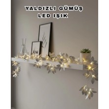Nemere Yaldızlı Gümüş Yaprak LED Işık Pilli Dekoratif Ortam ve Yılbaşı Aydınlatması