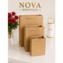 Nova Lüks 3’lü Karton Hediye Çantası Seti – Gold Renk Gold Detaylı Premium Tasarım