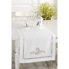 Ödel Home Duck Kumaş Ajurlu İşlemeli Runner 50 x 130 cm Doğal Renkli Pamuk ve Polyester Desenli