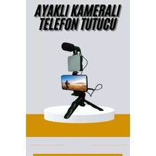 Nemere İthalat Tripod Telefon Tutucu Kumandalı Mikrofon LED Işık Vlog Video Kayıt Nemere Ithalat