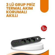 Nemere Ithalat 2 Metre Kablolu 3 USB Portlu Anahtarlı Üçlü Priz