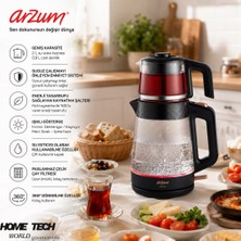 Arzum AR3101 Gusto Cam Çay Makinesi 1900 W, 0.9 L Demlik Kapasitesi, Siyah