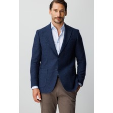 İGS Erkek Lacivert Regular Fit Mono Yaka Ceket – Desenli