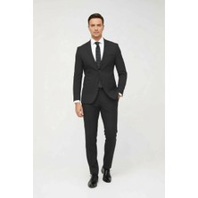 İGS Erkek Füme Slim Fit Dar Kalıp Klasik Takım Elbise