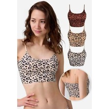 Homay 3'lü Leopar Desenli Lazer Kesim Likralı Crop Seti