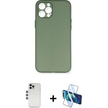 Marsilyan™- iPhone 12 Pro Kılıf Yadigar Yansıma Serisi - Siyah 3D Antistatik Cam Ekran Koruyucu + Shine Kamera Lens - Gs